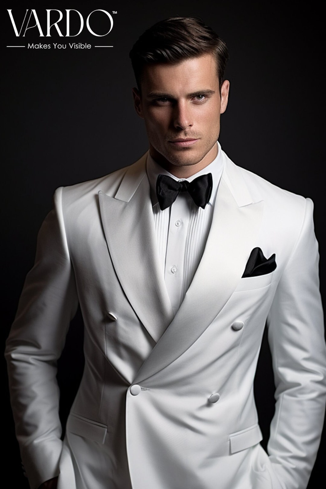 Men's White Double Breasted Suit Formal Wedding Attire, Classic Tuxedo
