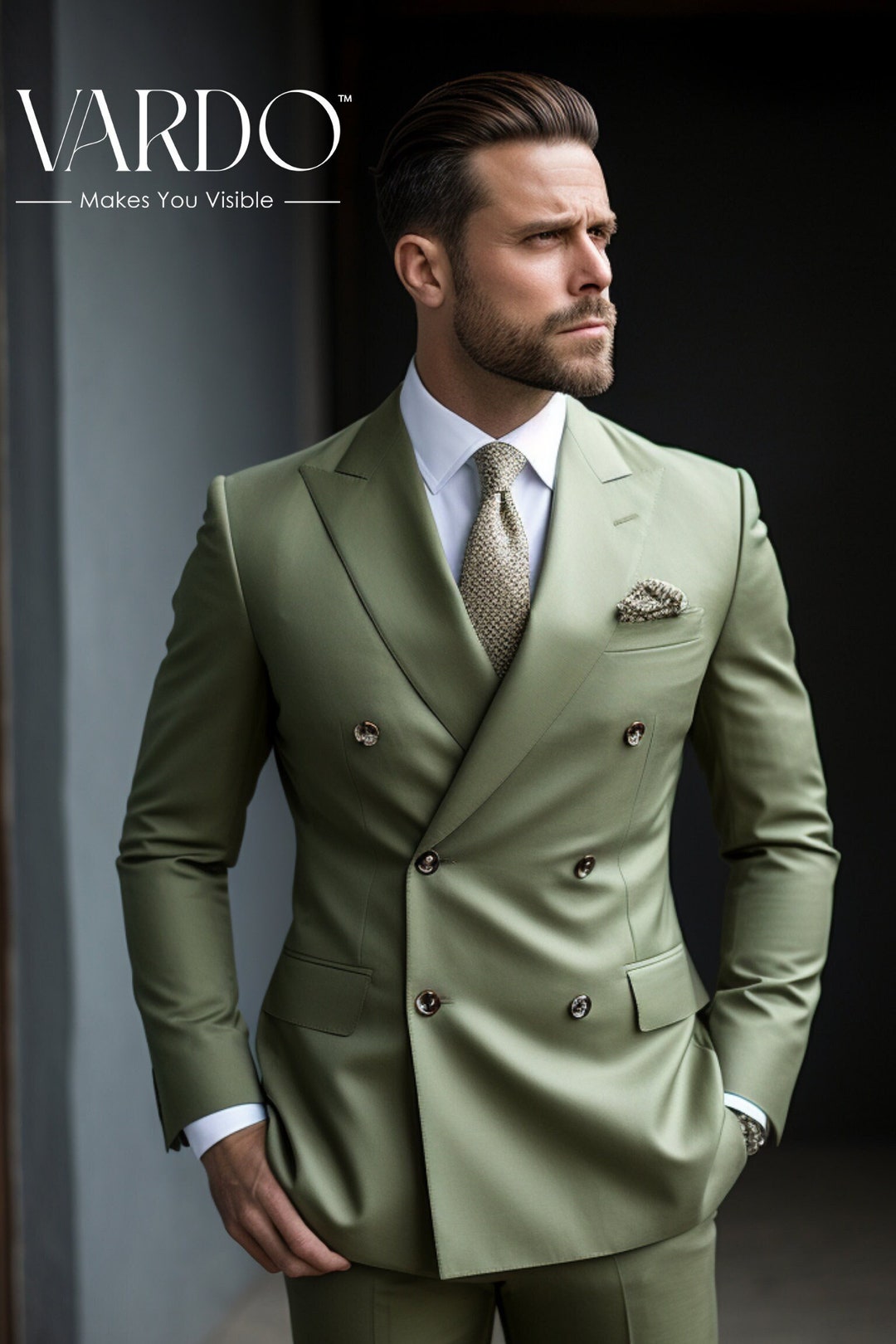Timeless Sage Green Double Breasted Suit Premium Men's Formal Wear