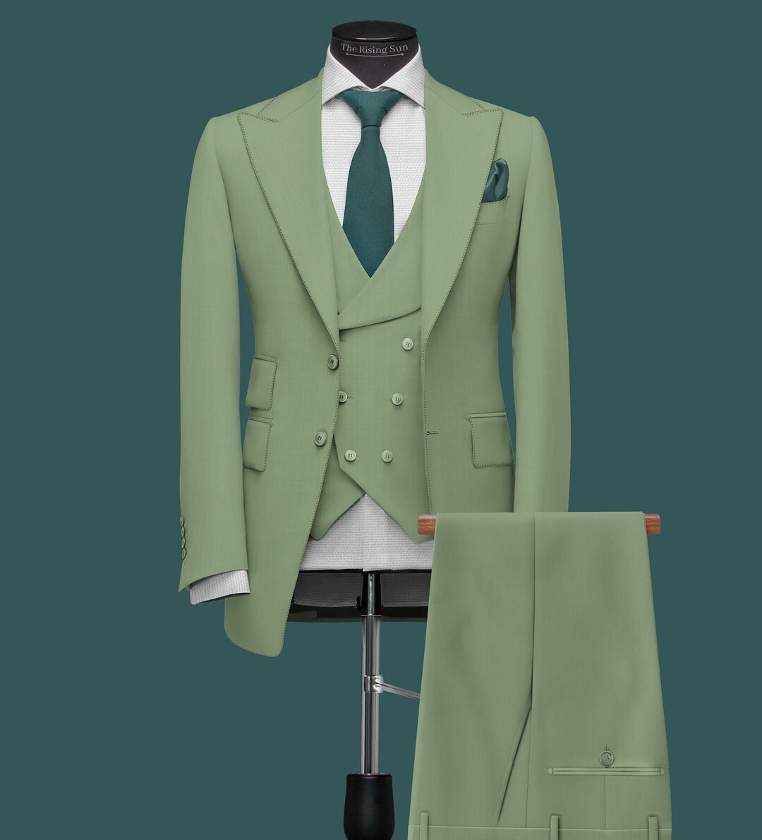【スリーピーススーツ】オリーブグリーン　Mサイズ JOHN PEARSE comfort】【年間】スリーピース2釦シングルスーツ