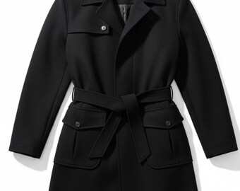 Men's Black Pure Wool Belted Trench Coat – the Rising Sun Store X