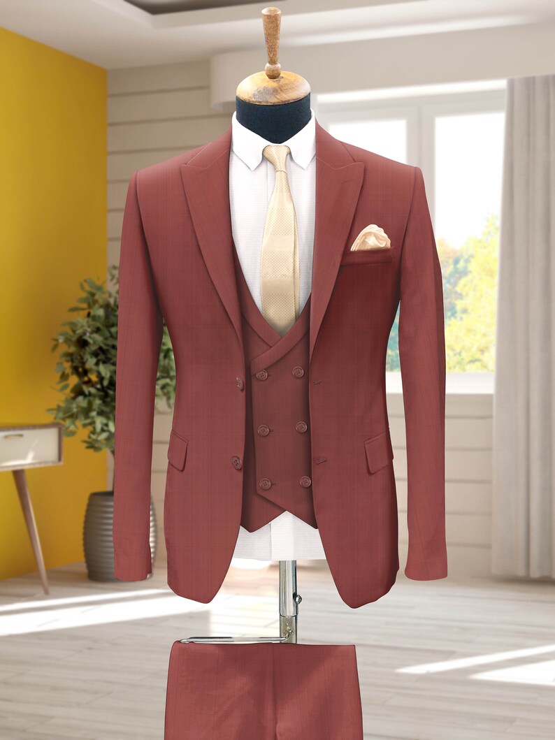 Men Suits, Suits For men Rust three piece Wedding Suit, Formal Fashion Slim Fit Suit Prom Wear image 1