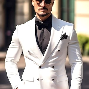 Elegant Men's White Double Breasted Suit - Classic Wedding Tuxedo - Tailored Suit - The Rising Sun store, Vardo