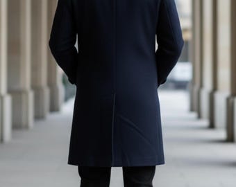 overcoat ネイビー ダブルブレスト オーバーコート メンズ ネイビーブルー ウール ダブルブレスト オーバーコート – The