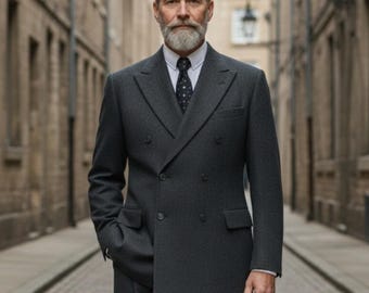 Men's 1920s Charcoal Grey Wool Tweed Suit, Two Piece Vintage Style