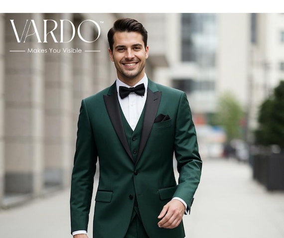 Men's Forest Green Three Piece Tuxedo Suit – Slim Fit Wedding