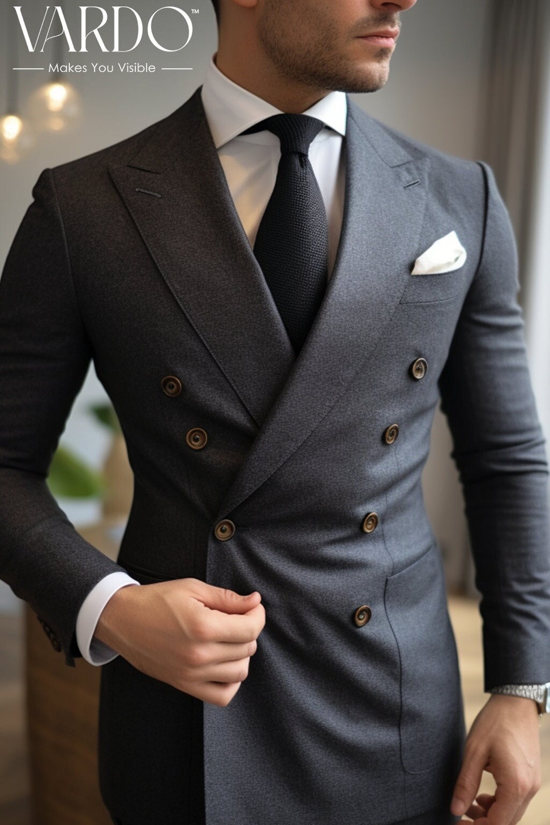 Men's Dark Grey Double Breasted Suit Classic Style for Elegance and ...