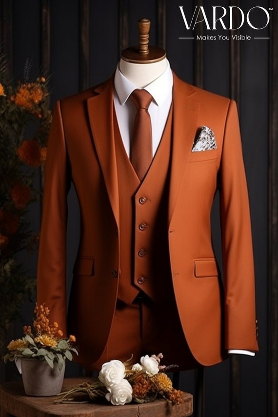 Elegant Rust Color Three Piece Suit for Men formal Wedding Attire Tailored  Fit, the Rising Sun Store, Vardo - Etsy