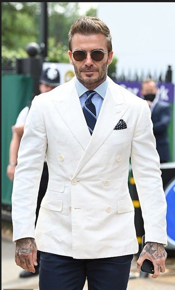 Men Double Breasted Coat Double Breasted Office Blazer White 