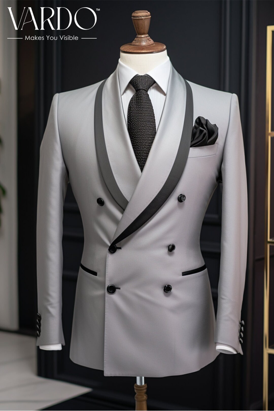 Light Grey Double Breasted Suit for Men Tailored Suit the Rising Sun ...