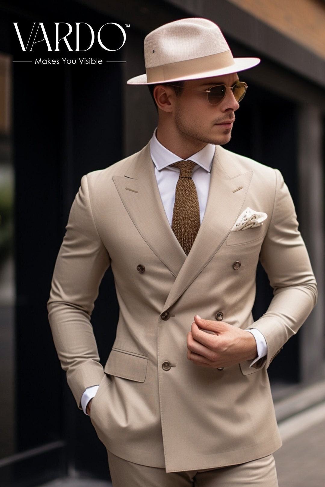 Mens tan double breasted deals suit