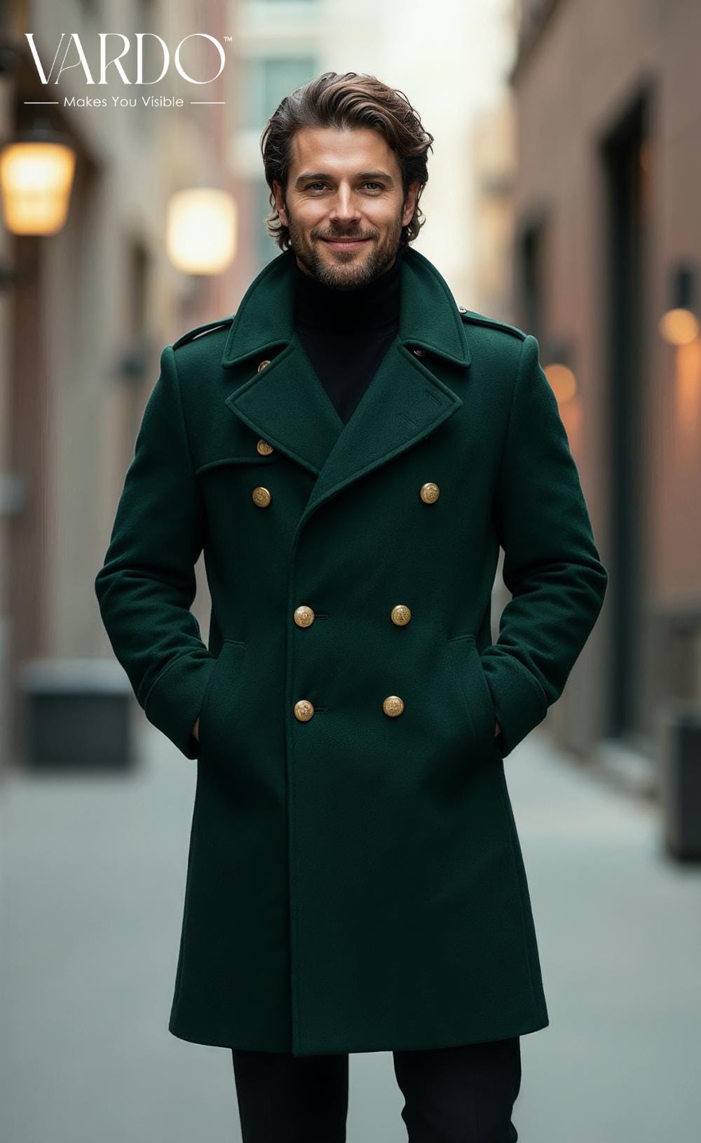 Men's Forest Green Wool Double-breasted Overcoat – the Rising Sun