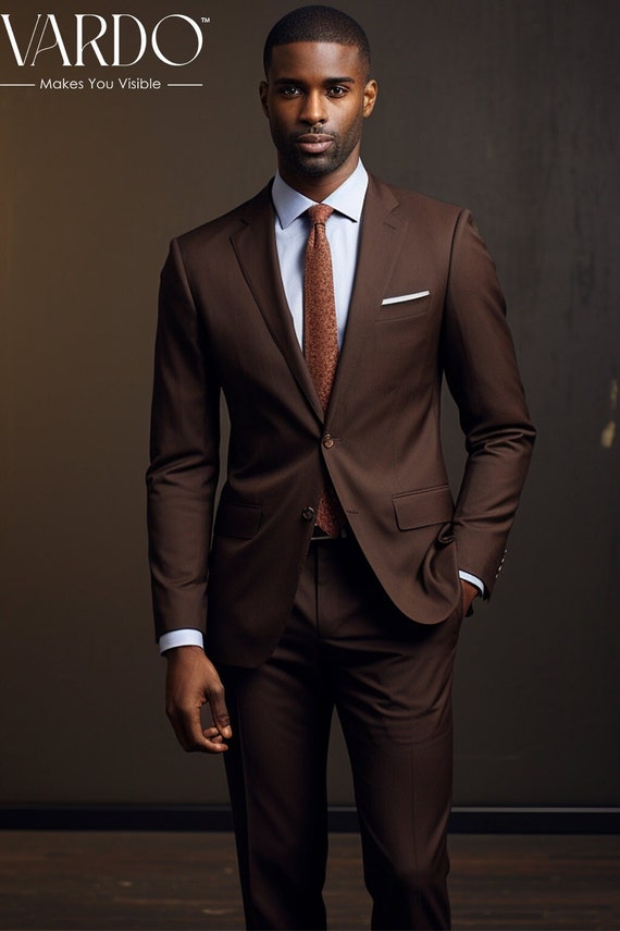 Elegant Chocolate Brown Two Piece Suit for Men Classic Style and