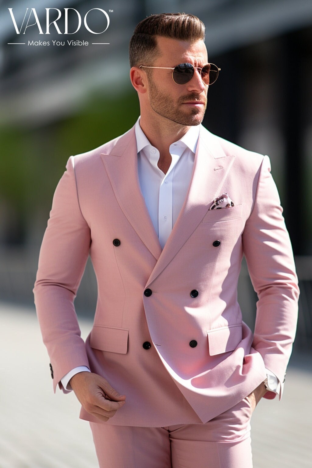 Mens pink double breasted hotsell suit