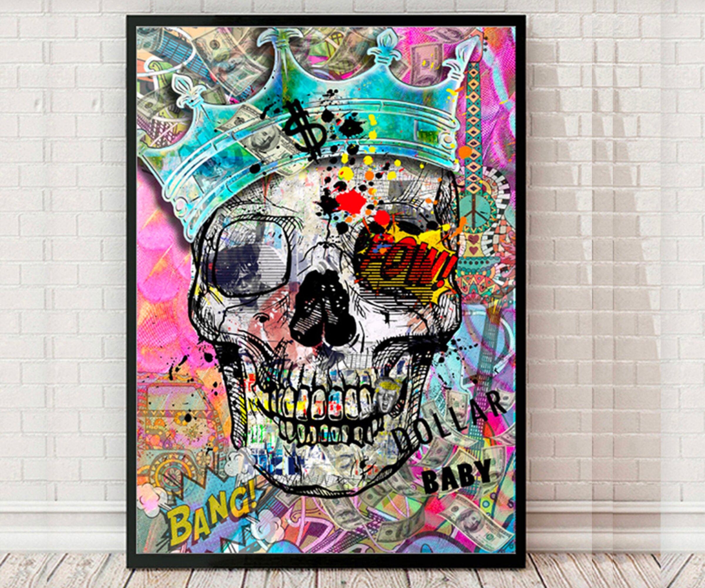 Skull Graffiti, Modern Pop Art, Unique Paint , Cool Painting, Gift, Colourful Paint, Drawing, Skull