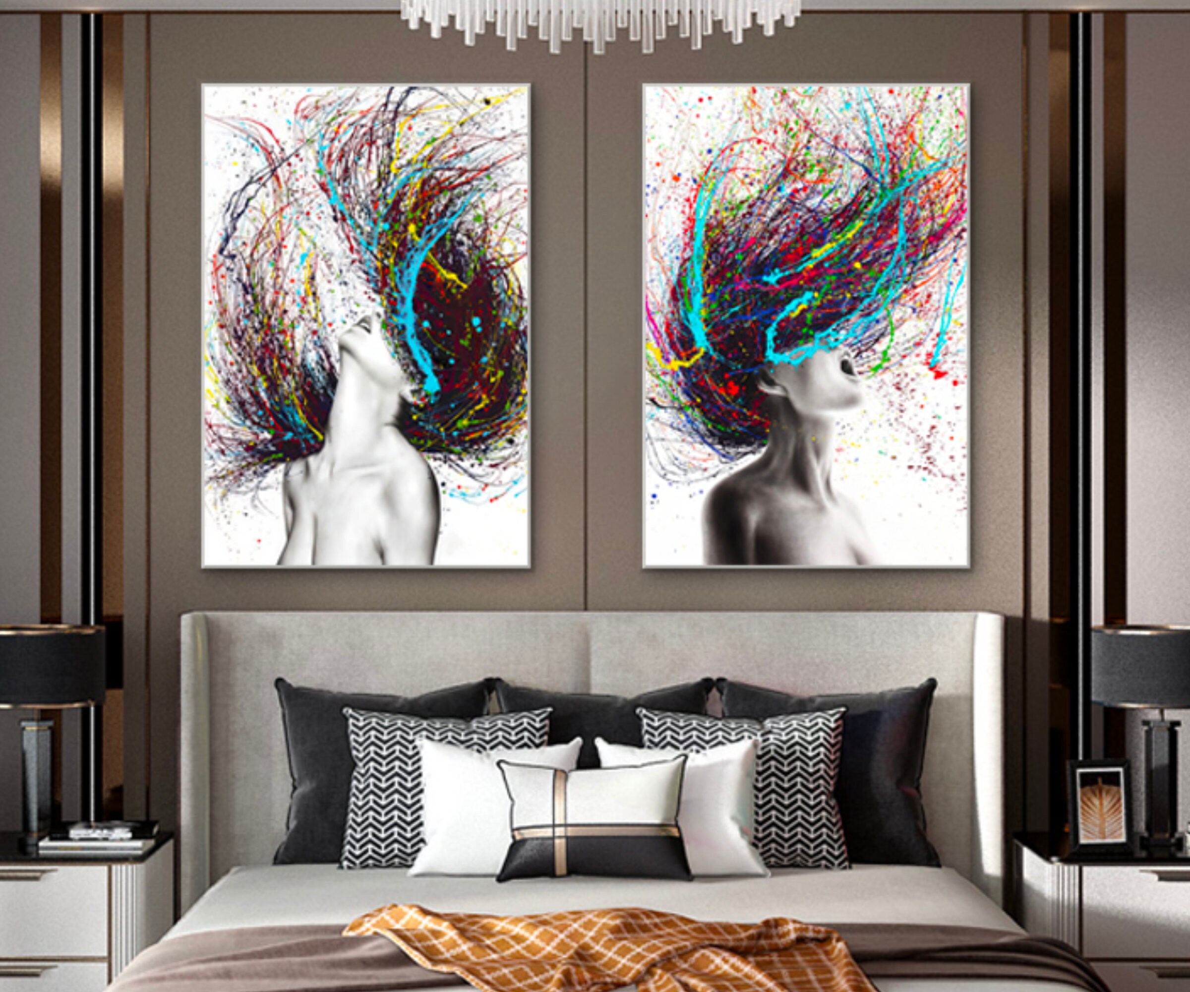 Graffiti, Modern Pop Art, Unique Paint , Cool Painting, Portrait, Wild, Hair, Women Freedom Gift, Co