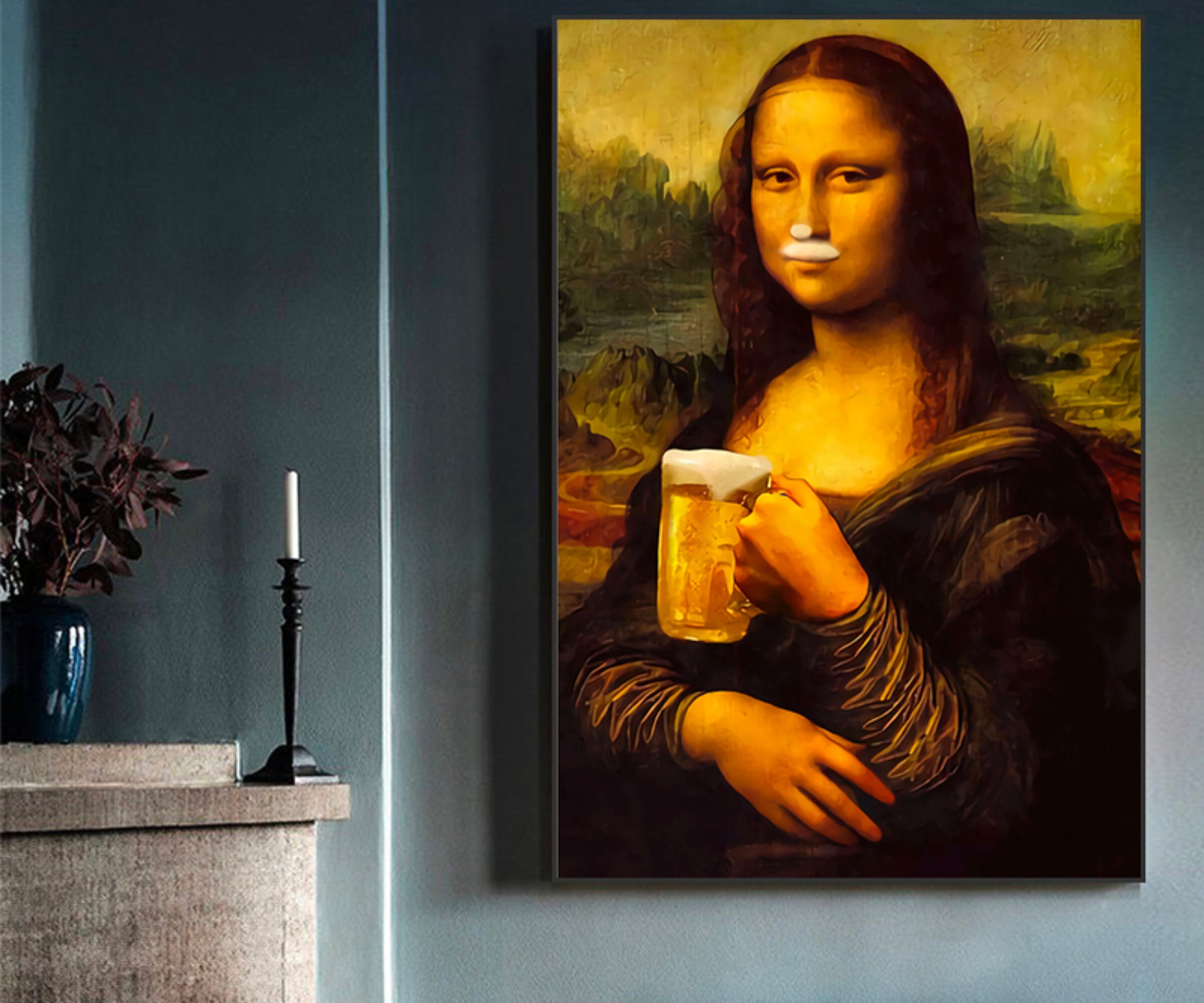 Funny Mona Lisa, Funny Lisa Graffiti, Modern Retro Canvas, Gallery Wall, Original Canvas, Funny