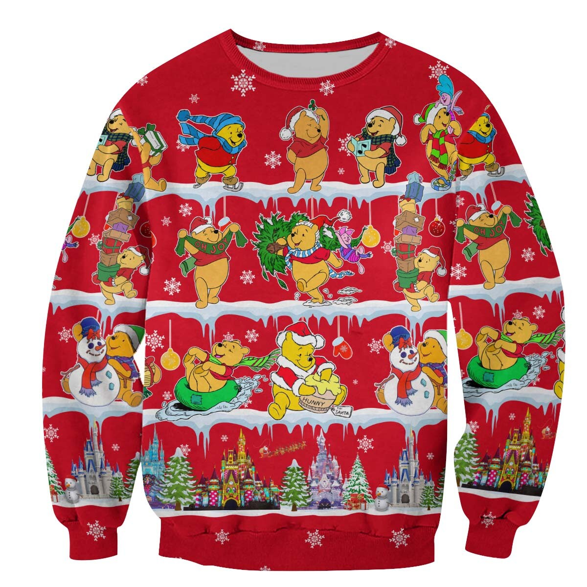 Discover Winnie The Pooh Pattern Xmas Red 2022 Christmas Disney Graphic Cartoon Outfits Unisex Casual Cotton Crewneck Sweaters Clothing Men Women