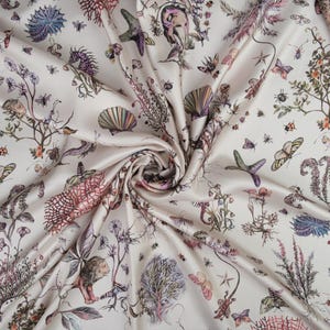 Luxury Silk Fabric for Versatile Creations - Designer Fabric Silk Twill Ocean Print - Premium Italian Collection Fabric Width 55&quot; (140 cm)