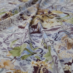 Silk Fabric by the Yard / Meter Italian Designer Fabric Silk  Print 55&quot; (140 cm)  Wide Crepe de Chine Silk for Clothing & Craft