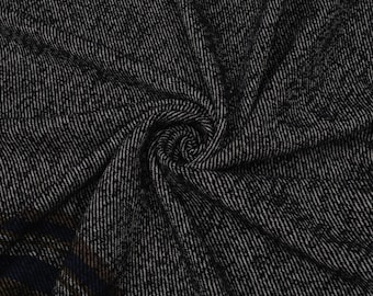 Grey Melange Wool Coat Fabric with Border Stripes - Made in Italy