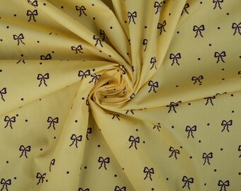 Designer Fabric Cotton Popline White / Yellow Bows Print Italian Cotton High Quality Flexible Cotton For Clothing Craft & Home
