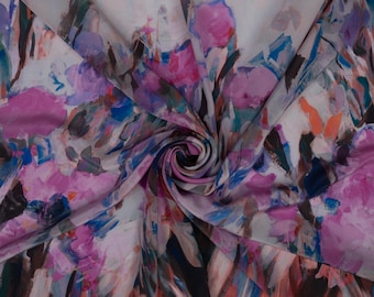 100% Silk Fabric by the Yard / Meter Italian Designer Fabric Silk Flora Print 55" (140 cm)  Wide Silk Crepe de Chine for Clothing & Craft