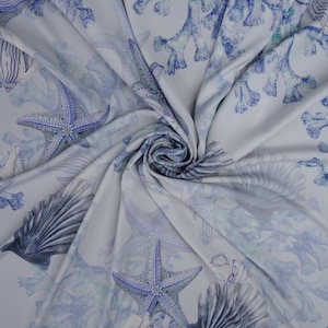 Italian Silk Fabric Satin Sea Print Matte Designer Fabric Silk Satin Stretch Premium Quality Silk Satin For Clothes & Craft