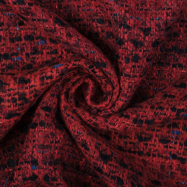 100% LAINE Tweed par cour / Tweed de laine rouge 530 gr / Tissu Tweed Made in Italy / Tweed italien pour manteau veste jupe