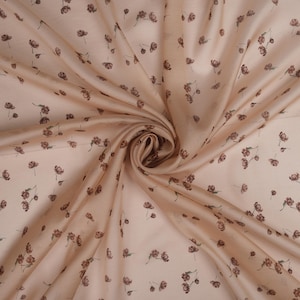 Italian Silk Chiffon Fabric by the Yard, Beige Floral Silk, Lightweight Sheer Silk Fabric, Romantic Dress Fabric, 100% Silk