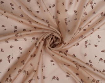Italian Silk Chiffon Fabric by the Yard, Beige Floral Silk, Lightweight Sheer Silk Fabric, Romantic Dress Fabric, 100% Silk