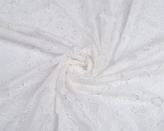 100% Cotton Lace Fabric – White Floral Italian Cotton for Dresses & Blouses