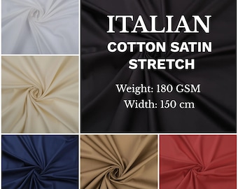 Italian Stretch Cotton Satin Fabric – Soft Dressmaking Material, 150cm Wide, Elegant Sheen