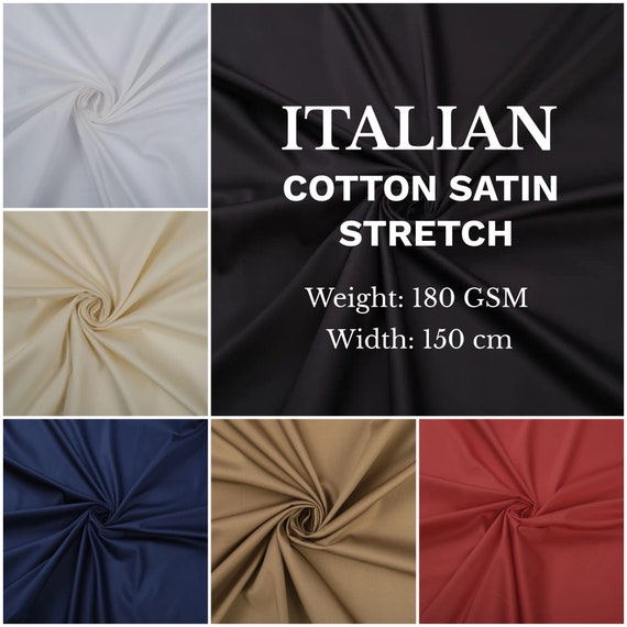 Italian Stretch Cotton Satin Fabric – Soft Dressmaking Material, 150cm Wide, Elegant Sheen