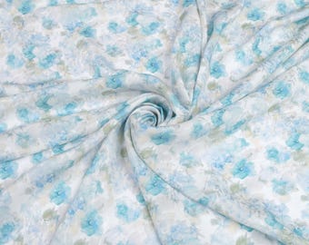Luxury Silk Jacquard – Watercolor Blue Floral Print