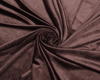 Italian Brown Stretch Velvet Fabric by the Yard, Shiny Velour Knit with Elastane, Luxury Apparel Fabric, Made in Italy
