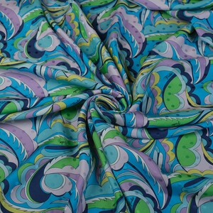 70s Vintage Piece of Fabric by Emilio Pucci/blue Green Silk 