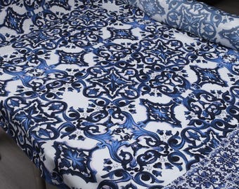 Majolica Viscose Crepe Fabric By the Yard Italian Designer Fabric Exclusive Majolica Print High Quality Fabric For Clothes & Craft