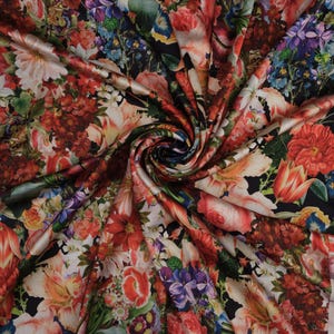 Silk Fabric by the Yard Fashion Fabric Satin Stretch Designer Italian Fabric Flowers Print 105 GSM 55&#39;&#39; Wide High Quality Italian Silk