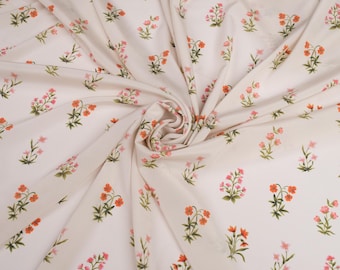 Silk Crepe with Stretch – Ecru with Delicate Floral Bouquets Width 55" / 140 cm