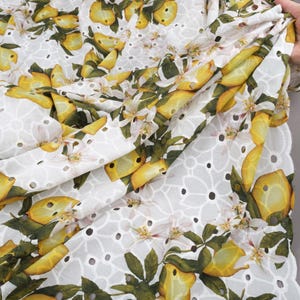 Designer Fabric Embroidery Cotton Lemon Print Italian Fabric By the Yard