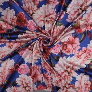 Silk Fabric by the Yard Fashion Fabric Satin Stretch Designer Italian Fabric Flowers Print 105 GSM 55&#39;&#39; Wide High Quality Italian Silk