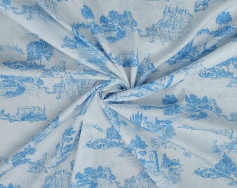 Toile de Jouy Cotton Batiste – Italian Exclusive Collection Castle & Countryside Print, Lightweight Fabric for Fashion Home Decor Crafts