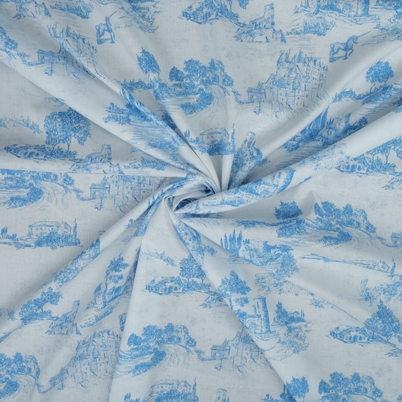 Toile de Jouy Cotton Batiste – Italian Exclusive Collection Castle & Countryside Print, Lightweight Fabric for Fashion Home Decor Crafts