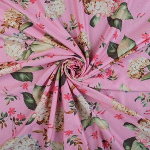 Designer Italian Viscose Fabric / Pink Flowers UNGARO by the yard/ Flora Print 45&quot; / 115 cm Wide, High Quality Viscose for Sewing Clothes