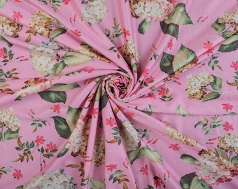 Designer Italian Viscose Fabric / Pink Flowers UNGARO by the yard/ Flora Print 45" / 115 cm Wide, High Quality Viscose for Sewing Clothes