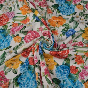 Silk Satin Fabric - Italian Exclusive Collection Flowers Print Matte - Mulberry Satin Silk With Stretch For Clothes & Craft - 55&quot; (140 cm)