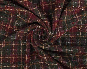 Tartan Wool Tweed Fabric, Designer Italian 100% Wool Fabric For Clothes & DIY Projects, Sold By the 1 Meter (1.1 Yard), 150 cm (59") Wide