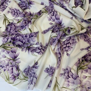 Silk Satin Fabric - Italian Exclusive Collection Flowers Print Matte - Mulberry Satin Silk With Stretch For Clothes & Craft - 55&quot; (140 cm)