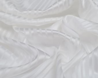 Loro Piana 100% Silk Jacquard Fabric by the Yard, White Stripe Silk, Luxury Bridal Silk, Designer Silk, 140 cm Wide