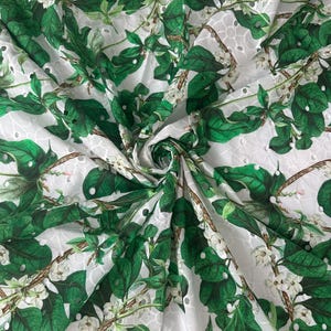 Stickerei Baumwolle Stoff Grüne Blätter Mode Italienischer Stoff für Sommerkleid